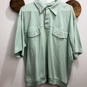 VTG John Blair Banded Bottom Polo Shirt Mens XLG Mint Seafoam Green Golf Grandpa